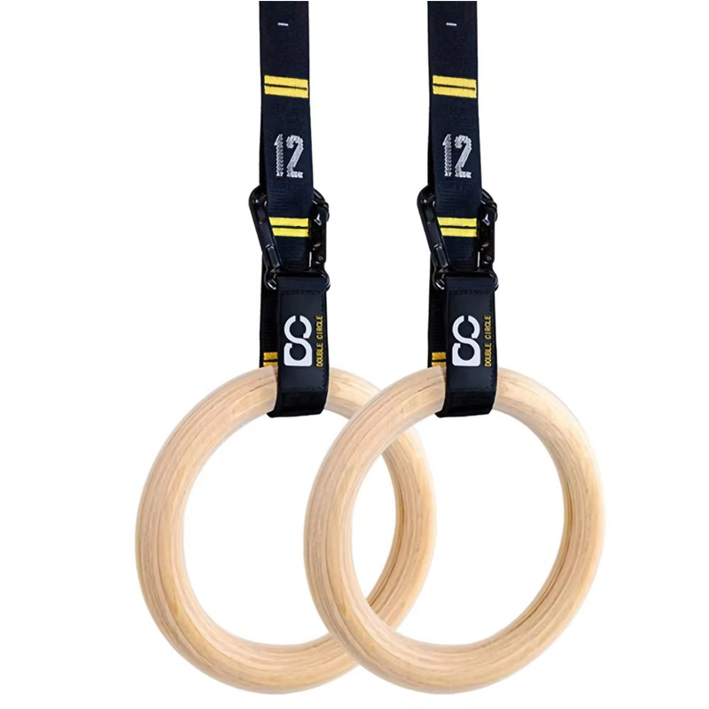 Home Gym Routine - 32mm Wooden Gymnastic Rings with Quick-Adjustable